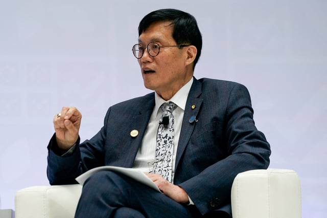 Rhee Chang-yong, Governor of the Bank of Korea, participates in a panel titled “How Should Central Banks Battle High Inflation?” at the 2023 Spring Meetings of the World Bank Group and the International Monetary Fund in Washington, U.S., April 14, 2023. REUTERS/Elizabeth Frantz/File Photo