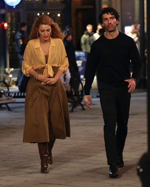 JERSEY CITY, NJ - JANUARY 12: Blake Lively and Justin Baldoni are seen on the set of &#39;It Ends with Us&#39; on January 12, 2024 in Jersey City, New Jersey.  (Photo by Jose Perez/Bauer-Griffin/GC Images)