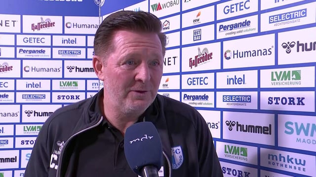 Christian Titz (1. FC Magdeburg) im Interview nach dem Spiel gegen Fortuna Düsseldorf