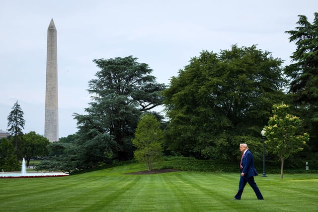 President Donald Trump walks to Marine One from the Oval Office on May 30 on the South Lawn at the White House in Washington, DC.