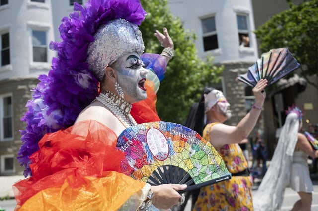 Sister Tearyn Upinjustice of the The DC Sisters of Perpetual Indulgence Group, pictured in 2022, during the Baltimore Pride Parade.