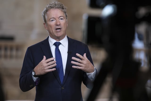 Senator Rand Paul, doing a TV news interview at the Capitol in Washington, Tuesday, June 3, 2025.