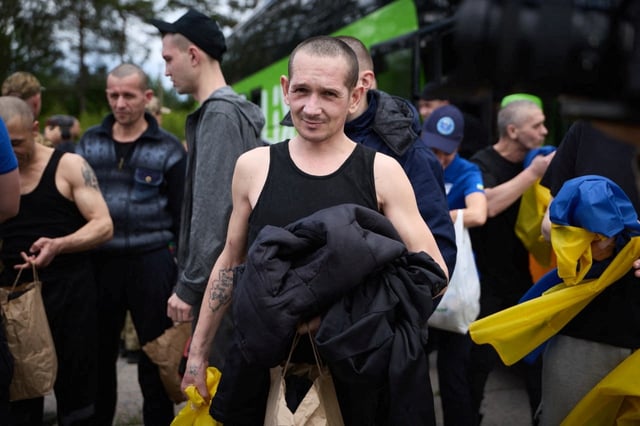 A Ukrainian prisoner of war (POWs) is seen after a swap, amid Russia's attack on Ukraine, at an unknown location in Ukraine, in this handout picture released June 12, 2025. Ukraine's President Volodymyr Zelenskiy Via Telegra/Handout via REUTERS