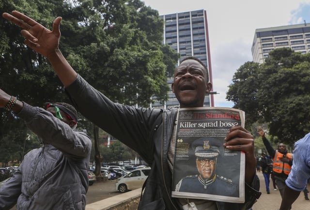 Demonstrators protest over the death in police custody of blogger Albert Ojwang, in Nairobi, Kenya, Thursday, June 12, 2025. (AP Photo/Andrew Kasuku)