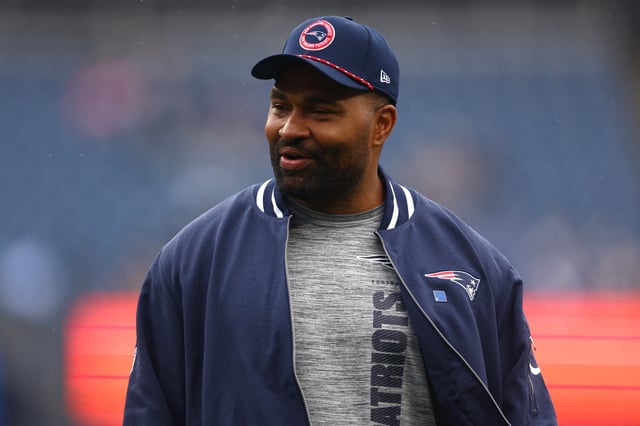 Head coach Jerod Mayo of the New England Patriots is seen during warmups prior to a game against the Los Angeles Chargers at Gillette Stadium on December 28, 2024 in Foxborough, Massachusetts.