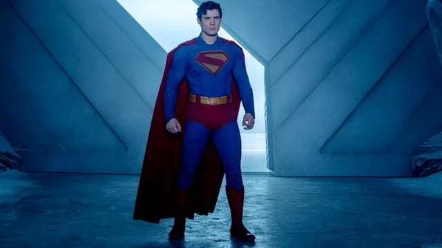 David Corenswet standing in his Superman suit.