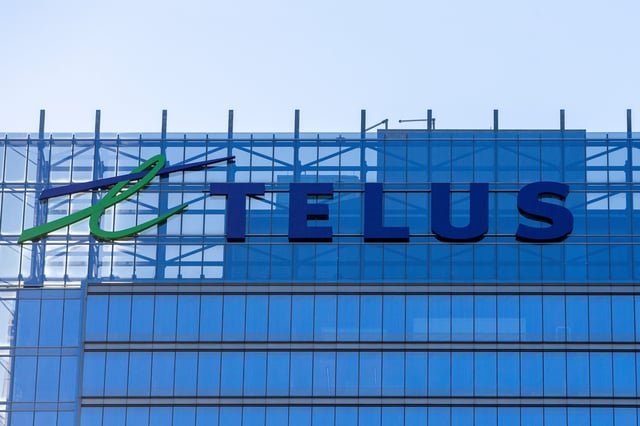 A sign for Telus Communications in Toronto, Ontario, Canada December 13, 2021.  REUTERS/Carlos Osorio/File Photo
