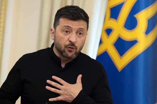 Ukraine's President Volodymyr Zelenskiy speaks during a joint press conference with German Defence Minister Boris Pistorius (not pictured) after talks, amid Russia's attack on Ukraine, in Kyiv, Ukraine June 12, 2025. REUTERS/Thomas Peter