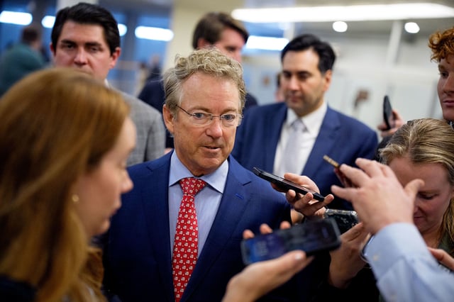 US Sen. Rand Paul speaks to reporters at the US Capitol Building on June 4 in Washington, DC.