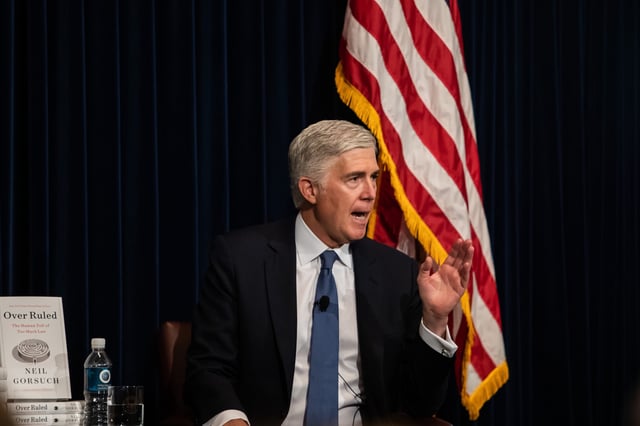 Supreme Court Associate Justice Neil Gorsuch speaks about his brand-new book &#34;Over Ruled: The Human Toll of Too Much Law&#34; at the Reagan Library on August 8, 2024 in Simi Valley, California.