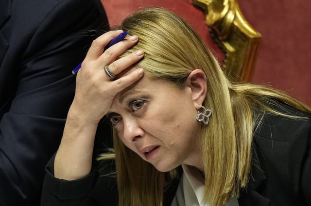 FILE - Giorgia Meloni attends a debate at the Senate in Rome, Oct. 26, 2022. (AP Photo/Andrew Medichini, file)