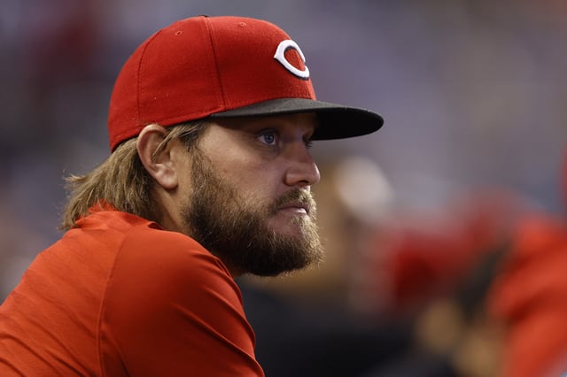 MIAMI, FLORIDA - AUGUST 29: Wade Miley #22 of the Cincinnati Reds looks on during the game against the Miami Marlins at loanDepot park on August 29, 2021 in Miami, Florida. (Photo by Michael Reaves/Getty Images)
