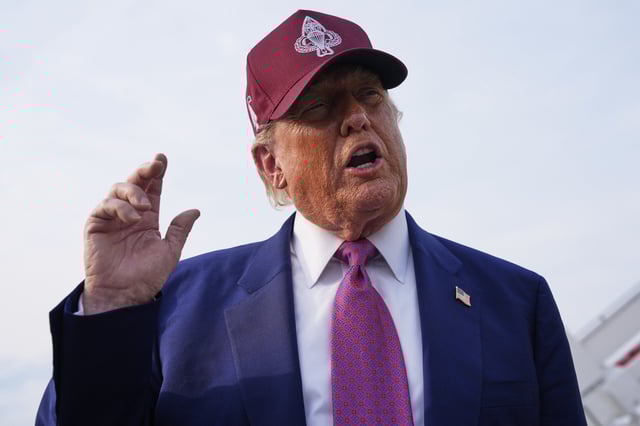 President Donald Trump speaks to reporters after arriving on Air Force One, Tuesday, June 10, 2025, at Joint Base Andrews, Md. (AP Photo/Alex Brandon)
