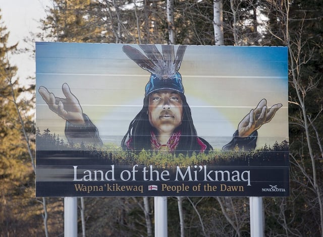 A highway sign that highlights Nova Scotia's rich Mi'kmaq heritage stands along the Trans-Canada Highway near Amherst, N.S., on Monday, Jan. 14, 2019. THE CANADIAN PRESS/Andrew Vaughan
