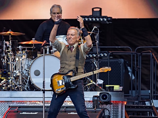 BERLIN, GERMANY - JUNE 11: American rock singer, songwriter, and guitarist Bruce Springsteen aka The Boss performs on stage during a concert at Olympiastadion on June 11, 2025 in Berlin, Germany. (Photo by Jakubaszek/Redferns)