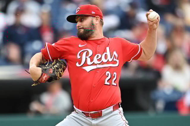 Jun 9, 2025; Cleveland, Ohio, USA; Cincinnati Reds starting pitcher Wade Miley (22) throws a pitch during the first inning against the Cleveland Guardians at Progressive Field. Mandatory Credit: Ken Blaze-Imagn Images/File Photo