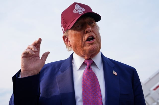President Donald Trump speaks to reporters after arriving on Air Force One, Tuesday, June 10, 2025, at Joint Base Andrews, Md. (AP Photo/Alex Brandon)