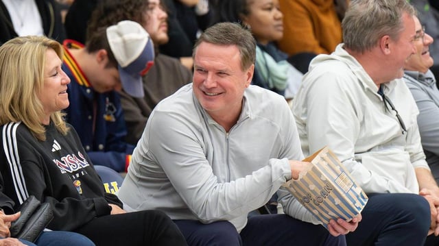 Kansas Jayhawks head men’s basketball coach Bill Self attends the Grind Session High School Basketball World Championships game between Prolific Prep and DME Academy at Coffin Sports Complex on Saturday, March 22, 2025, in Lawrence, Kansas.