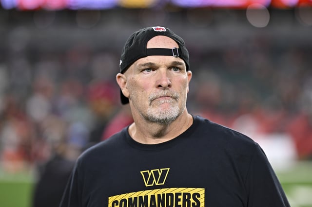 Head coach Dan Quinn of the Washington Commanders looks on before the game against the Cincinnati Bengals at Paycor Stadium on September 23, 2024 in Cincinnati, Ohio. The Commanders defeated the Bengals 38-33