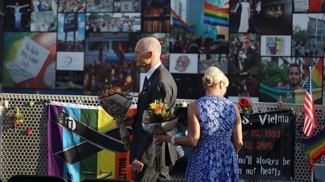 On June 12, 2018, Gov. Rick Scott and his wife Ann visited the memorial to the 49 shooting victims of the Pulse nightclub where the shootings took place two years ago in Orlando.