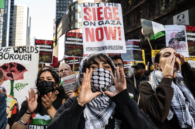 Prop-Palestinian protesters rally in New York City on October 5, 2024.