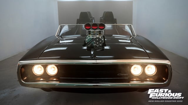 The Fast &amp; Furious: Hollywood Drift ride vehicle modeled after Dominic Toretto’s 1970 Dodge Charger coming to Universal Studios Hollywood in 2026. (Courtesy of Universal)