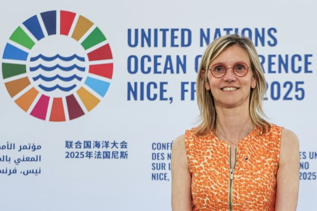 Agnès Pannier-Runacher, ministre de la transition écologique 
lors de l'appel en faveur d'un traité international ambitieux pour réduire la pollution plastique lancé mardi 10 juin 2025 à Nice, en marge du Sommet international de l'Onu sur les océans (UNOC3).