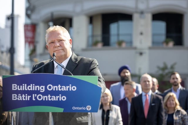 Ontario Premier Doug Ford holds a press conference in Niagara Falls, Ont., on Sept. 21, 2023 to announce he would reverse his government’s decision to open the Greenbelt to developers. THE CANADIAN PRESS/Tara Walton
