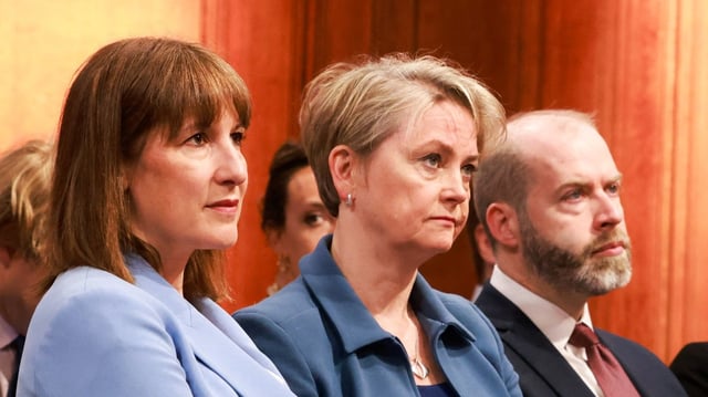 A Home Office source said that Yvette Cooper, the home secretary, second from left, would continue to fight for additional money for policing from Rachel Reeves, left, and the Treasury
