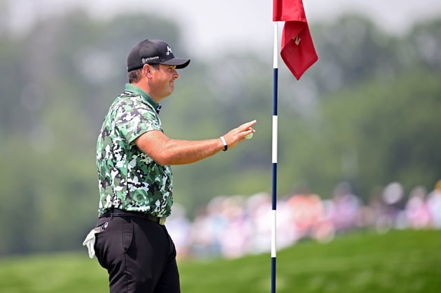 OAKMONT, PENNSYLVANIA - JUNE 12: Patrick Reed of the United States reacts after making albatross on the fourth green during the first round of the 125th U.S. OPEN at Oakmont Country Club on June 12, 2025 in Oakmont, Pennsylvania.