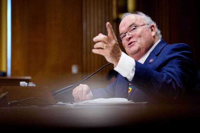 Former Rep. Billy Long, President Donald Trump's nominee to be Internal Revenue Service Commissioner, speaks during a Senate Finance Committee nomination hearing on Capitol Hill on May 20, 2025, in Washington, D.C.