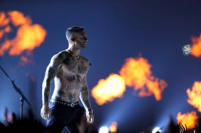 Adam Levine and Maroon 5 perform during the Super Bowl LIII halftime show in Atlanta. 