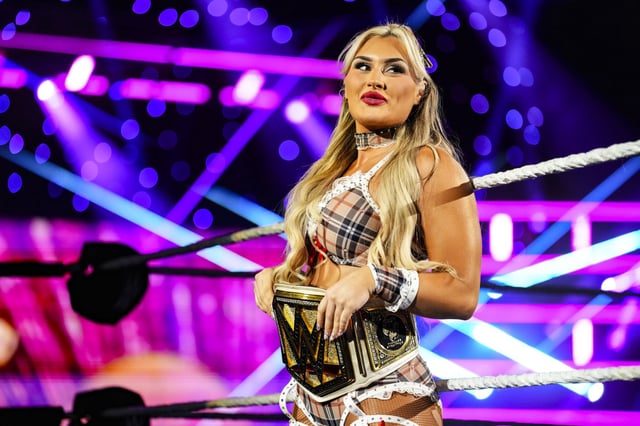 Tiffany Stratton in the ring during Friday night Smackdown at Wells Fargo Arena on May 2, 2025 in Des Moines, Iowa.