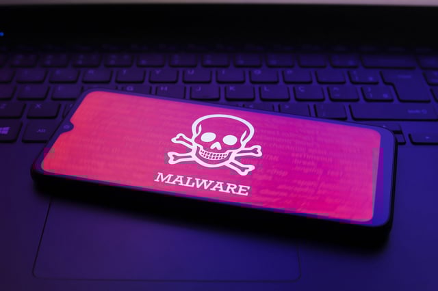 The malware alert appears on the screen of a smartphone in Reno, United States, on December 2, 2024. (Photo by Jaque Silva/NurPhoto via Getty Images)