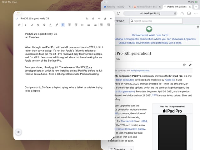 Writing this article on iPadOS 26