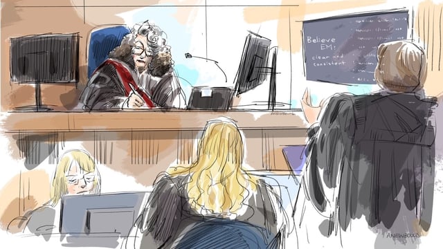Assistant Crown attorney Meaghan Cunningham, right, makes her closing arguments as Justice Maria Carroccia listens on.
