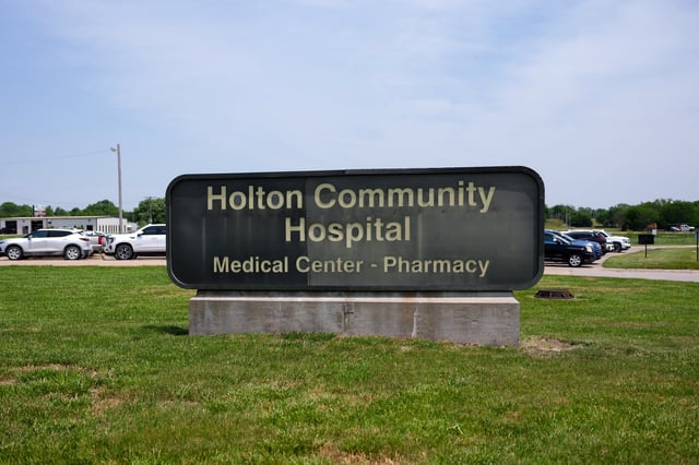 Holton Community Hospital sign stands in Holton, Kansas, U.S., June 11, 2025.    REUTERS/Arin Yoon