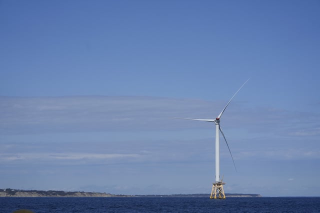 A wind turbine of the Block Island Wind Farm is seen near Block Island, R.I., Wednesday, Oct. 9, 2024.