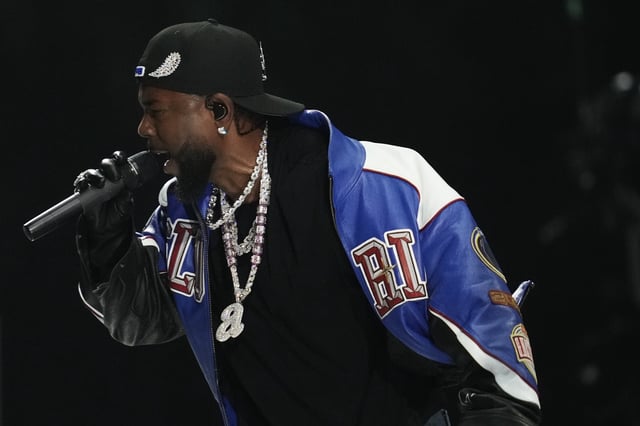 Kendrick Lamar performs during halftime of the NFL Super Bowl 59 football game between the Kansas City Chiefs and the Philadelphia Eagles, Sunday, Feb. 9, 2025, in New Orleans.