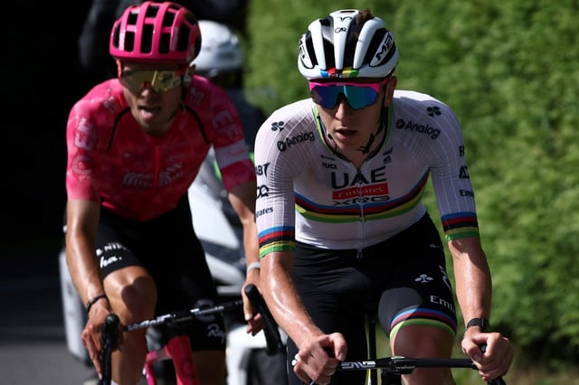 Tadej Pogacar (R) showed his class on Friday's 126.7 km run between Valserhone and Combloux