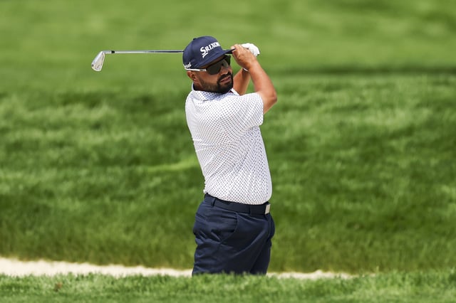J.J. Spaun of the United States plays a shot on the 18th hole during a practice round prior to the 125th U.S. OPEN at Oakmont Country Club on June 10, 2025 in Oakmont, Pennsylvania.