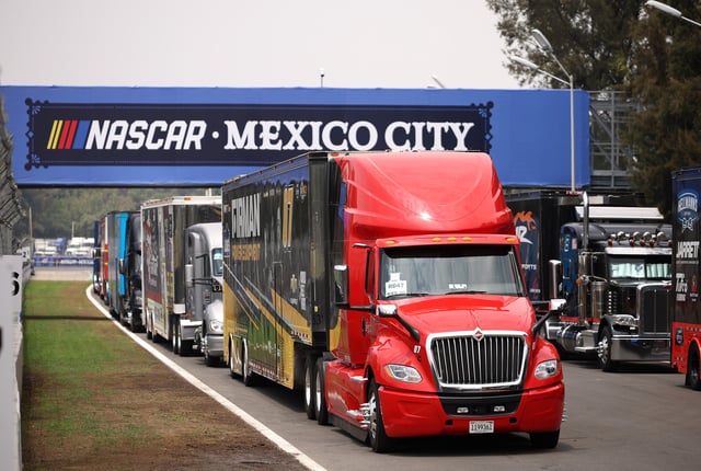 Haulers arrive for the 2025 NASCAR Cup Series Mexico City at Autodromo Hermanos Rodriguez on June 12, 2025 in Mexico City, Mexico.