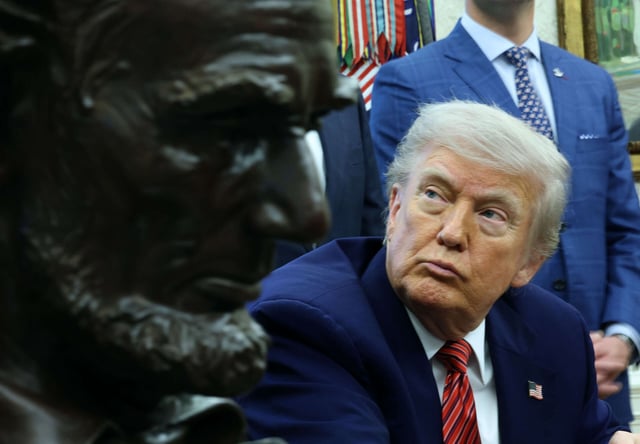 President Donald Trump looks on in the Oval Office of the White House on May 23, 2025, in Washington, D.C.