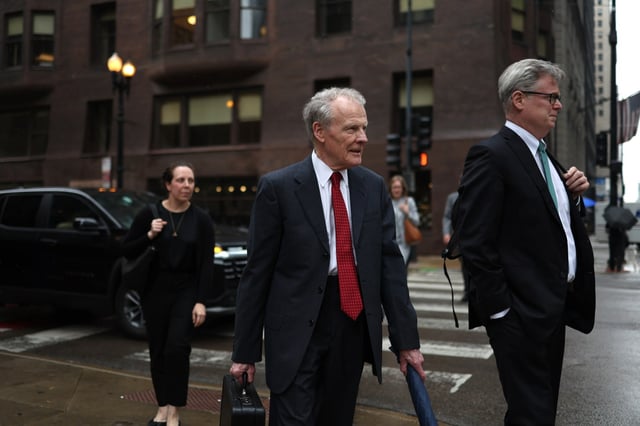 Former Illinois House Speaker Michael Madigan arrives at Dirksen U.S. Courthouse for his post-trial sentencing hearing on June 13, 2025, in downtown Chicago. (Audrey Richardson/Chicago Tribune)