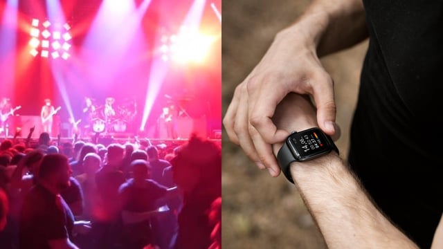 korn playing and a man using a smart watch