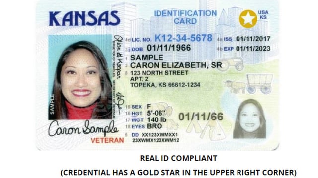 The Kansas Department of Revenue shows what a Real ID-compliant drivers license looks like.