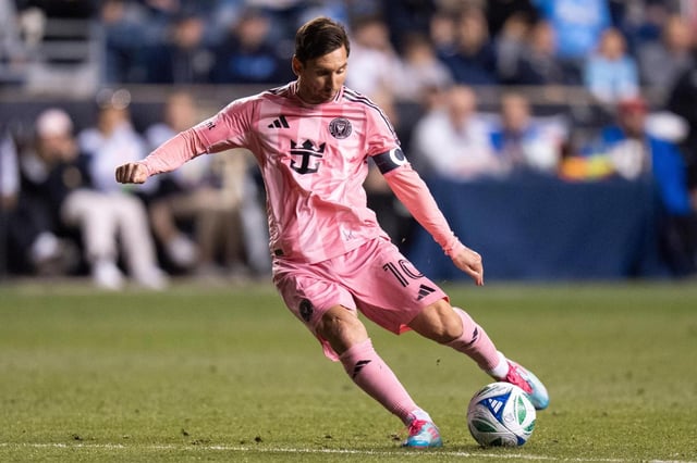 FILE – Inter Miami’s Lionel Messi kicks the free kick for a goal during an MLS soccer match against the Philadelphia Union, Saturday, May 24, 2025, in Chester, Pa..
