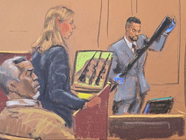 Witness Andre LaMon testifies during Sean "Diddy" Combs' sex trafficking trial in New York City on June 13, 2025 in this courtroom sketch.
