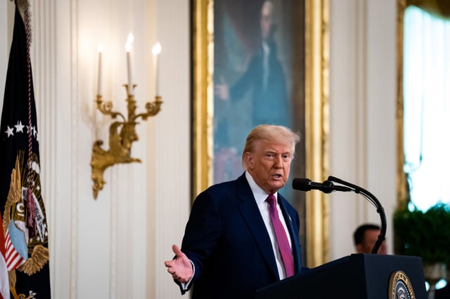 President Donald Trump speaks during a bill signing ceremony in the East Room of the White House on June 12, 2025.