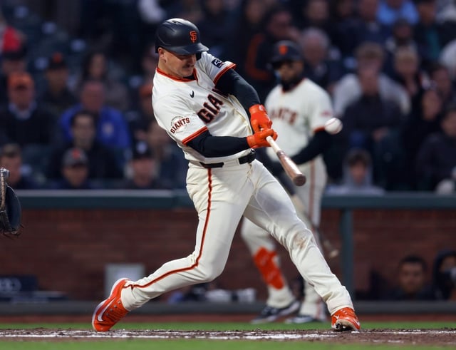 San Francisco Giants’ Matt Chapman (26) hits a two-run home run against the San Diego Padres in the sixth inning at Oracle Park in San Francisco, Calif., on Wednesday, June 4, 2025. (Nhat V. Meyer/Bay Area News Group)